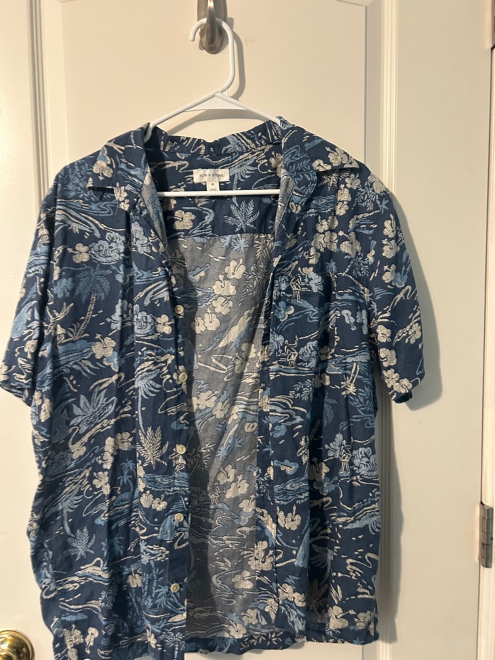 Sun + Stone Blue Floral Short-Sleeve Shirt Jacket